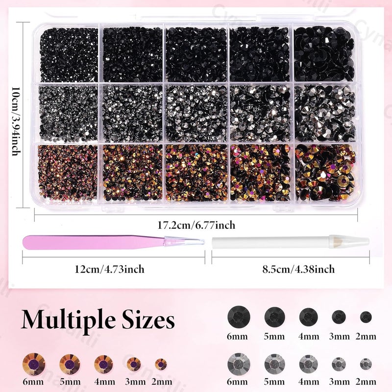 Cynailli 15000 Pcs Resin Rhinestones for Crafts, Black Gold Brown Flatback Resin Rhinestones for Bedazzling Gems 2/3/4/5/6mm Flatback Gems Jewels for DIY Mugs Tumblers Bottles Clothing Shoes Nail Art - Image 2